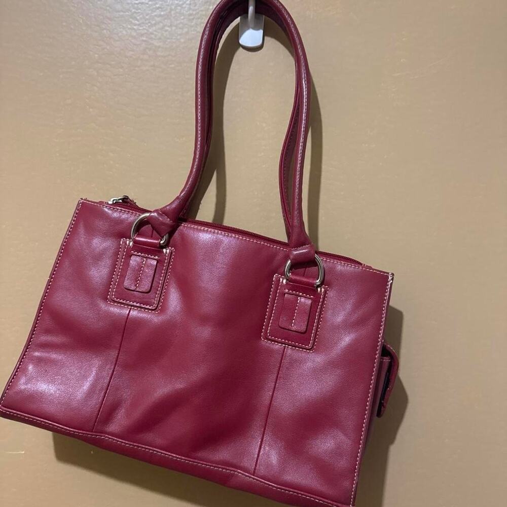 Burgundy leather tote bag with